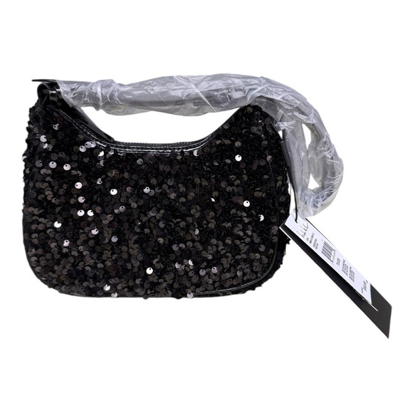 Nicole Miller Black Sequin Shoulder Bag Evening Purse - Picture 3 of 10